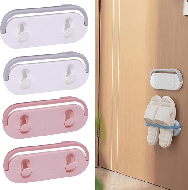 4-pack Fällbara Skohållare - Väggmontering - Borrfri - För Badrumsdörr - Grå och Rosa