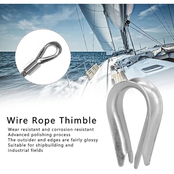 50 stk. Wire Rope Thimble Wire Rope Clips Rustfritt Stål Wire