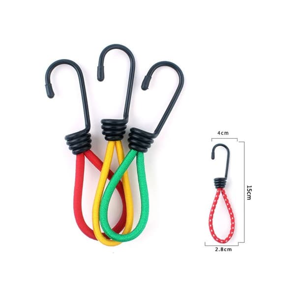 10 Professionella elastiska gummispännare med krok (svart 150 mm)