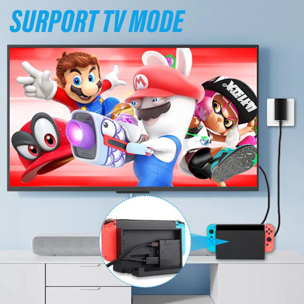 Virtapää N_intendolle/Switch OLED/Lite, tukee TV-tilaa, nopeaa latausta USB Type-C:llä, yhteensopiva Switch Lite/Switch OLED:n kanssa