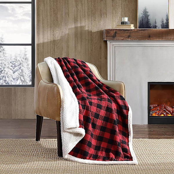 Tæppe, vendbart Sherpa fleece sengetøj, Buffalo Plaid Ho