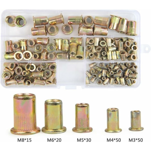 165Pcs M3/M4/M5/M6/M8 Galvanized Carbon Steel Riveted Nuts Set