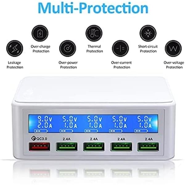 50W Multi Port USB-lader Strømadapter med 1 QC 3.0 9V2A Maks Q