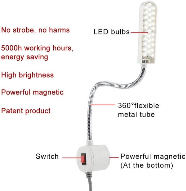 LED Symaskinlys 30LEDer Fleksibel Svanehals Arbeidslys for