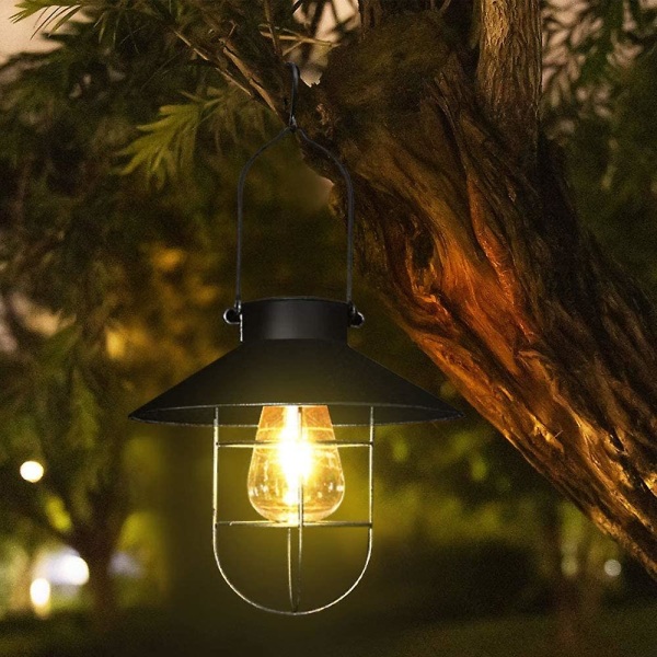 Ripustettava aurinkolyhty koukulla, vedenpitävä vintage LED-aurinkovalo lämpimän valkoisena puutarhaan, pihalle, terassille, aidalle