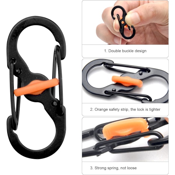 10 st Små Karabiner i Rostfritt Stål, Små Karabiner Mini S Nyckelring Camping Mini S Clip Metallspänne Dubbla Karabiner