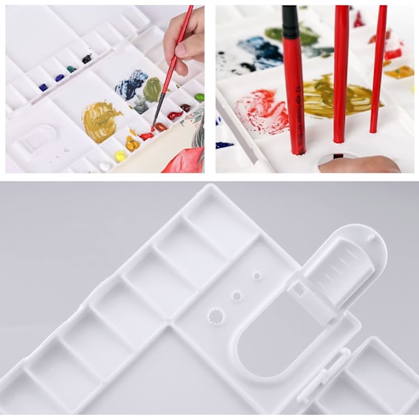 Stk. Foldbar Malepalet, Tom Akvarelpalet med 25 Brønde, 20 * 10 cm Plastik Malepaletter med Gribehul til DIY Kunsthåndværk Maleri
