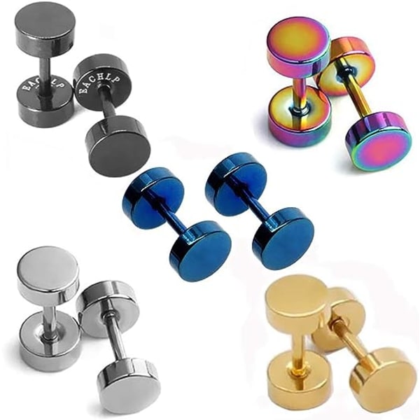 Stål Skrue Flade Tilbage Disk Stud Øreringe til Kvinder Mænd Pakke med 5