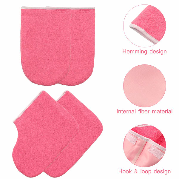 Paraffinvaxbad Terry Cloth Handskar Booties Värmebehandling Isolerad Vaxbad Handbehandling Vantar Fotspa Överdrag för Kvinnor Röd,Handskar+fotskydd