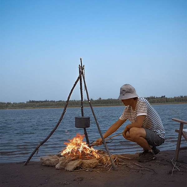 Camping Tripod Board - Förvandla Grenar till Lägereldstativ, Rostfritt Stål Campfire Support Plate med Justerbar Kedja för Hängande Köksartiklar - Perfekta Tillbehör för Utomhusmatlagning