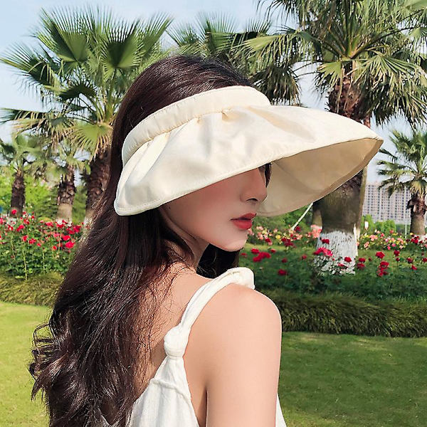 Dame Sommer Visor Hat Sol Visor Cap Sol Hat UV Beskyttelse Strand Cap Strand Rejse Hat Sort
