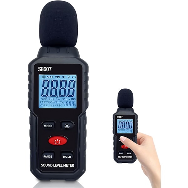 Decibel Tester Lydniveau Måler 30dB til 130dB Lydmåler med Baggrundsbelyst LCD-Display til Hjemmet, Støjende Naboer, Fabrik