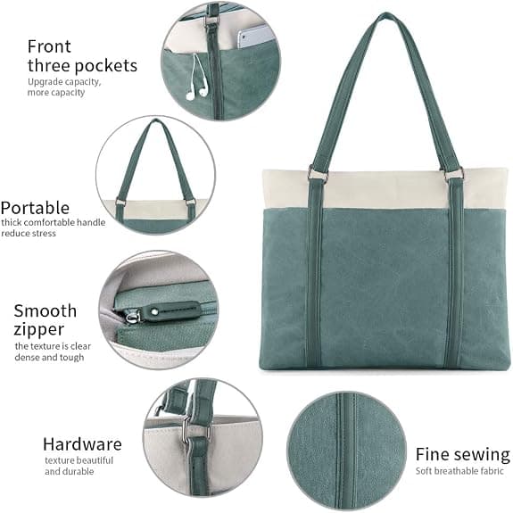 Dame Laptop Tote Arbeidslys Patchwork Canvas 15,6\" Tote Lommebok