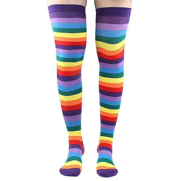 Over Knee Regnbue Lårhøje Strømper Handsker Sæt Cosplay Tilbehør Arm Benvarmere