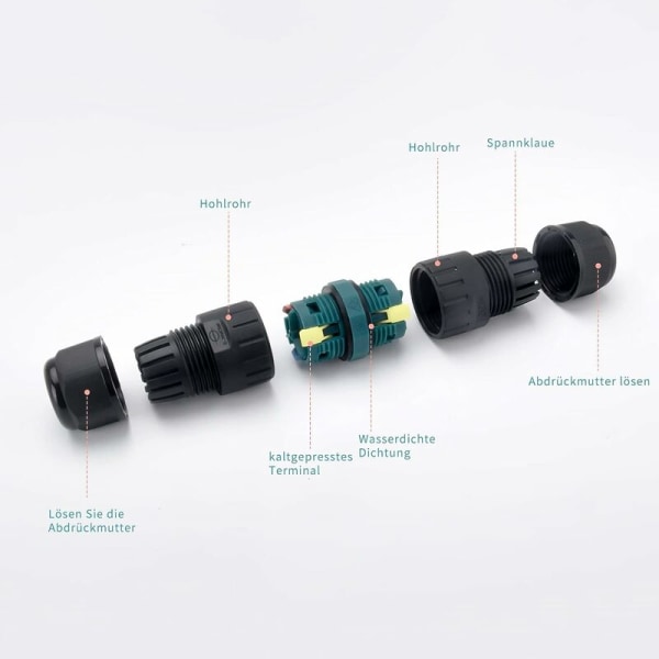 2 pakke 3 pins IP68 vanntett kabelkontakt for 9-12 mm ledningsdiameter jordkabel