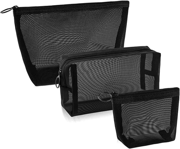 Pieces Mesh Makeup Tasker, Bærbar Rejse Organizer Pung med Lynlås (Sort)