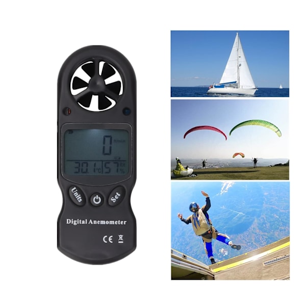 Digital vindhastighetsmätare, LCD digital anemometer luftvolym hastighet hygrometer 3 i 1 för drönare surfing