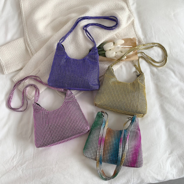 Mote Rhinestone fargerik skinnende håndveske for kvinner glitrende kveldsclutch tote bag dame underarm veske skulderbag
