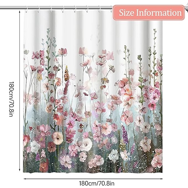 Mildew Resistant Shower Curtain Fabric Shower Curtain 120x180cm, Vandtæt Vaskbar Polyester Badekar Badeforhæng med Kroge, Blomsterbuskmønster