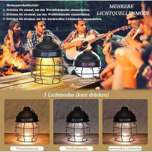 LED USB oppladbar campinglampe, 3-modus campinglanterne