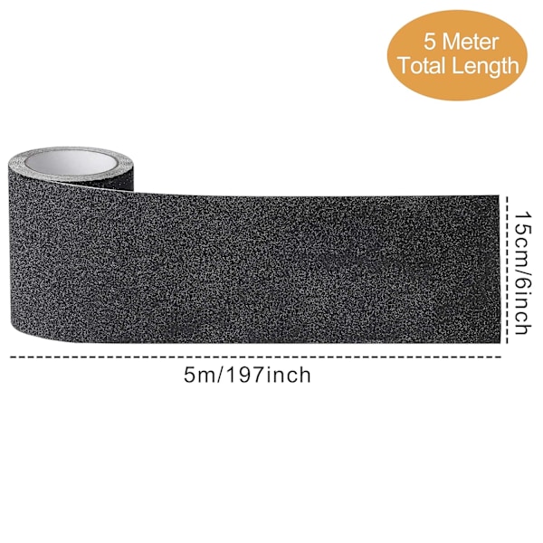 Halkskyddsremsa med Lim för Trappor, Friktion, Slipande för Säkerhet, Stege, Inomhus, Utomhus, Hög Grepp, 15CM x 5M, Svart