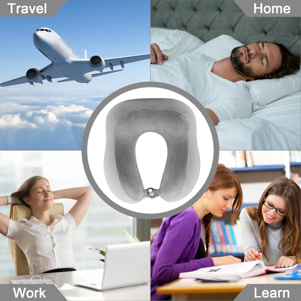 Resekudde, Resekudde, Resekudde i Memory Foam, Flygplanskudde, för Resor, Grå