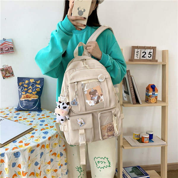 Kawaii Rygsæk med Pins Kawaii Skole Rygsæk Sød Æstetisk B