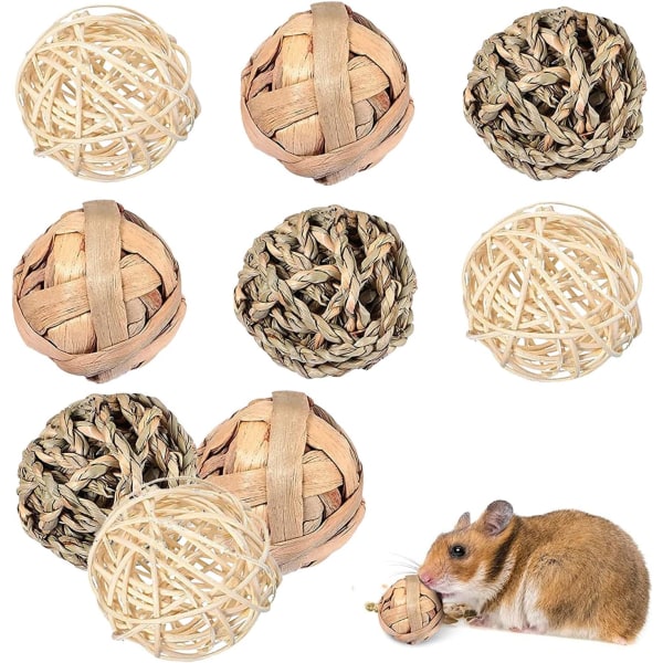 9 st tuggbollar, smådjurs tuggleksak, smådjurs tuggboll, molarleksak, naturligt flätat leksak för smådjur, tuggboll för tandvård, höboll för kanin chinchilla hamster