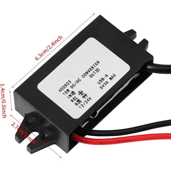 DC-DC 12V/24V - USB 5V 3A alentava sovitinmuunnin vedenpitävä muunnin kaapeli