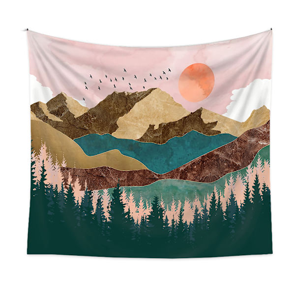 Solnedgång Gobeläng Skogsträd Gobeläng Naturlandskap Gobeläng Väggbonad för Sovrum Vardagsrum-H51.2×W59.1 tum