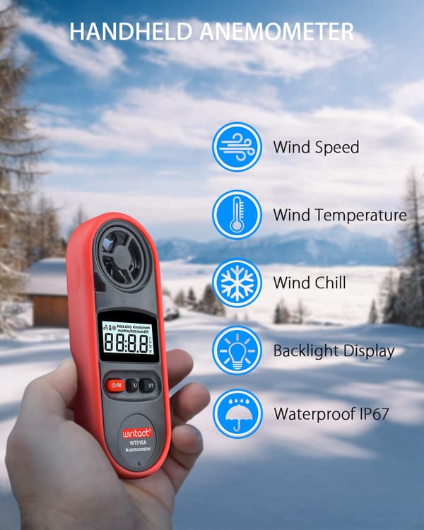 Bærbar Vindhastighetsmåler Anemometer, Digital Lufttemperatur Anemometer Vindhastighetsmåler Termometer Velometer HVAC
