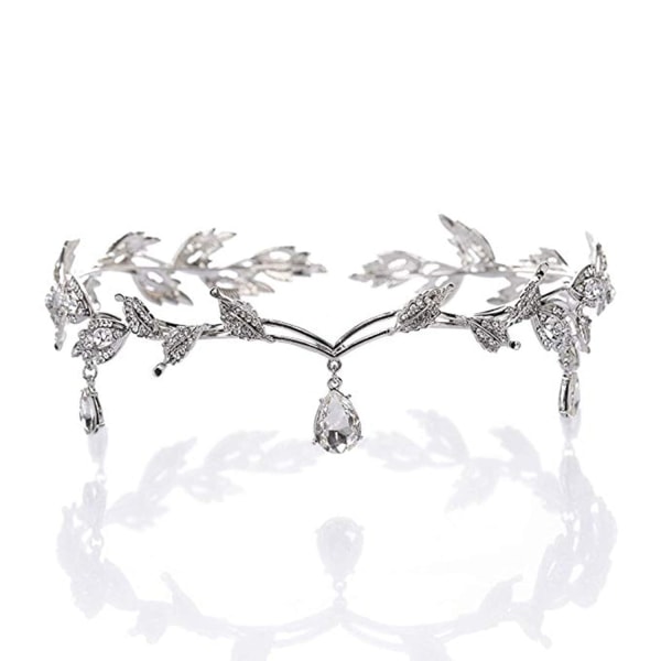 Elegant Rhinestone Crystal Silver Leaf Wedding Headband Tiara