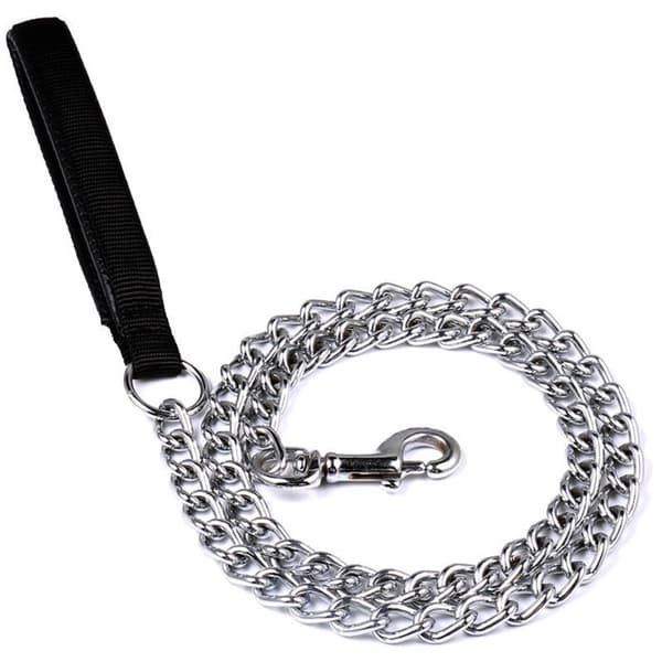 Hunde Kæde 3mmX120cm Stål Kæde Metal Hund Solid PU Læder Håndtag Sølv