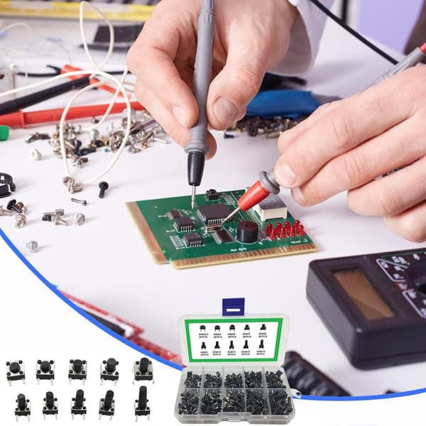 Taktil tryckknappsswitch, Taktil switch-sortimentssats, 4-polig momentan tryckknappsswitch, Mikro momentan tryckknappsswitch, för PCB-kort, 200 st