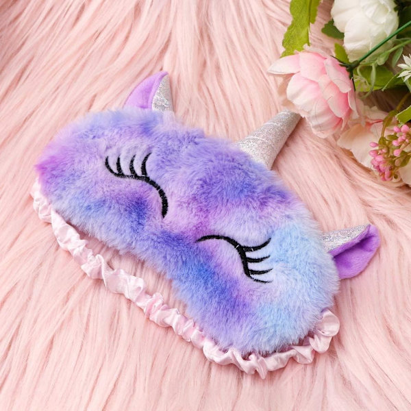 Mjuka sovmasker, söta 3D fluffiga enhörningsögonmask, barns sovmask för Tr