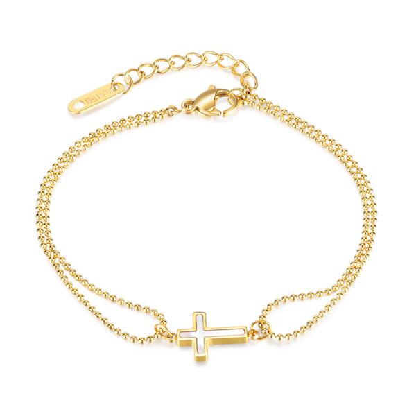 Korsperle Charm Link Kæde Armbånd til Kvinder Teenagere Piger, Justerbar