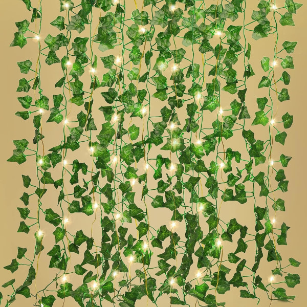 Konstgjord murgröna krans falsk växt, murgröna blad med 20 LED ljus stri