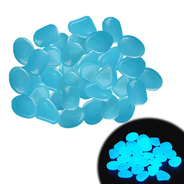 100 stycken självlysande sten blå lysande sten dekorativa småsten Fluoresc
