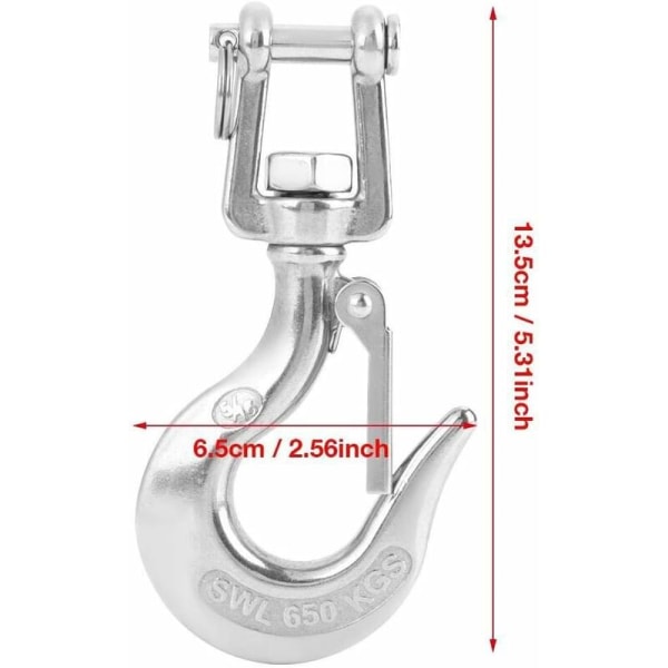 Nostokoukku - 304 ruostumaton teräs kääntyvä nostokoukku Inderstry koukku lukolla Rigging tarvikkeet，(650kg，1kpl)