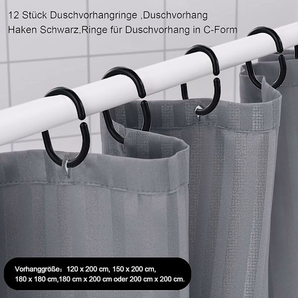 12-pak Plastik Glidende Bruseforhængsringe Sort