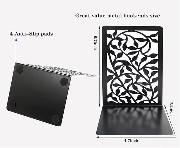 Metal Bogstøtter Bogstopper - Sorte Anti-Scratch Bogseparatorer til Kontor,