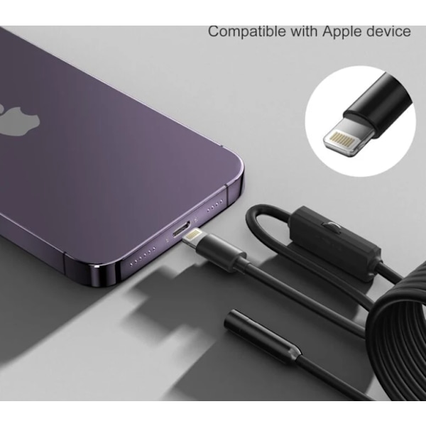 Endoskop för iPhone, Inspektionskamera med 8mm Objektiv, 3 Meter Halvstyv Kabel Boroskop IP68 Vattentät