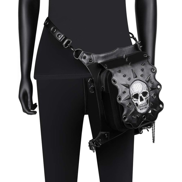 Hodeskalle Livpose, Steampunk Naglefeste Fanny Pack, Gotiske Lær Messenger Vesker, Skulder Tverrveske Hofte Lår Holster Veske for Menn Kvinner