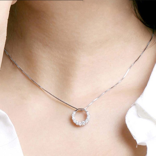 Personlig kvinner sølvbelagt smykker runde kuttet kubikksirkon halskjede anheng