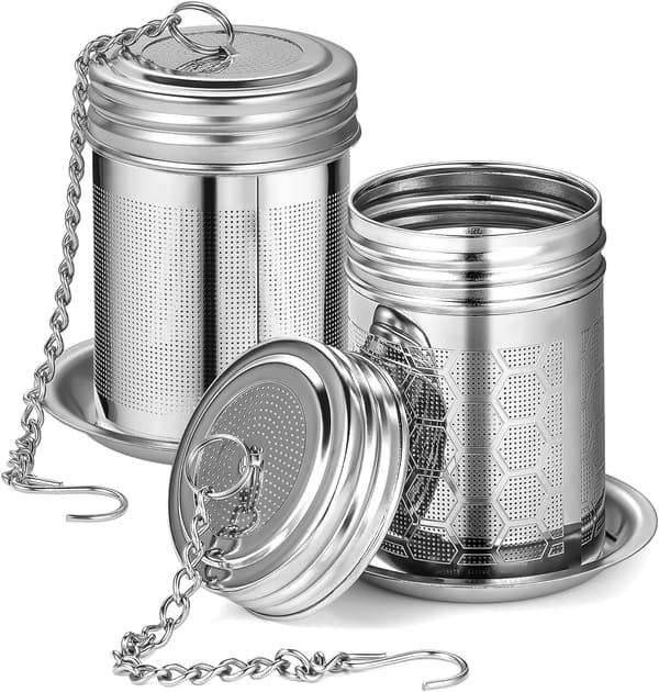 2-pack teinfuser i rostfritt stål med lock och droppbricka
