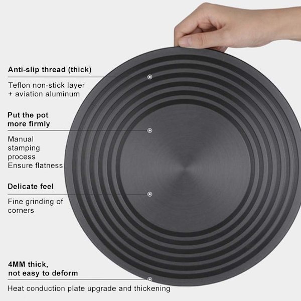 Gasblus Varmeledningsplade, Varmediffusor, Varmeledningsplade, Non-Stick Bageplade, Tyk og Skridsikker (Størrelse: 28 x 0,4 cm)