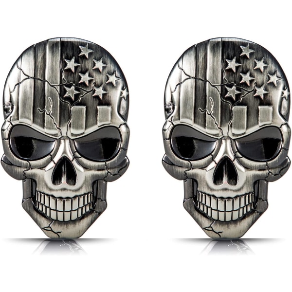 2 Pack 3D Tarrat Metal Skull USA Flag Emblem, 2,75 x 1,77 tuumaa (2