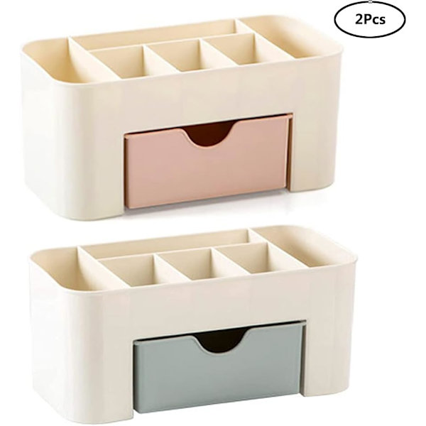 2 stk sminkeorganisator, sminkeboks, sminkeoppbevaringsboks, kosmetikkholdere boks, skrivebordssminkeoppbevaringsskuff, for kontor, sminke, soverom