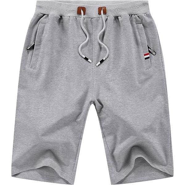 Miesten shortsit, rennot, kiristysnauhalla, vetoketjutaskuilla, joustava vyötärö, isot ja korkeat, rantahortsit, vaaleanharmaat, XXXl