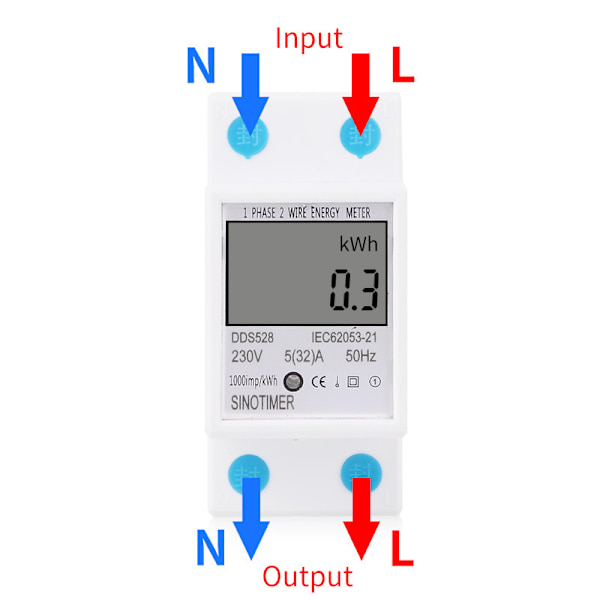 DDS528 multifunktionell intelligent digital displayeffekt 230V enfas skena elektronisk wattimme mätare